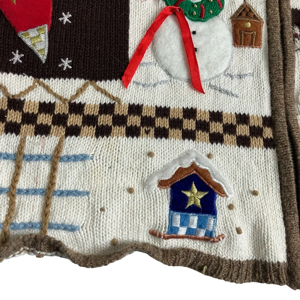 Vintage‎ Designers Originals Studio Joy Sweater Vest Womens L Cream Snowman Zip